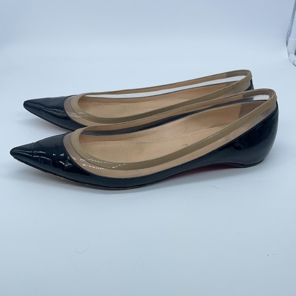 Christian Louboutin Black Beige Patent leather Paulina pointed toe flats 37 - Picture 8 of 9